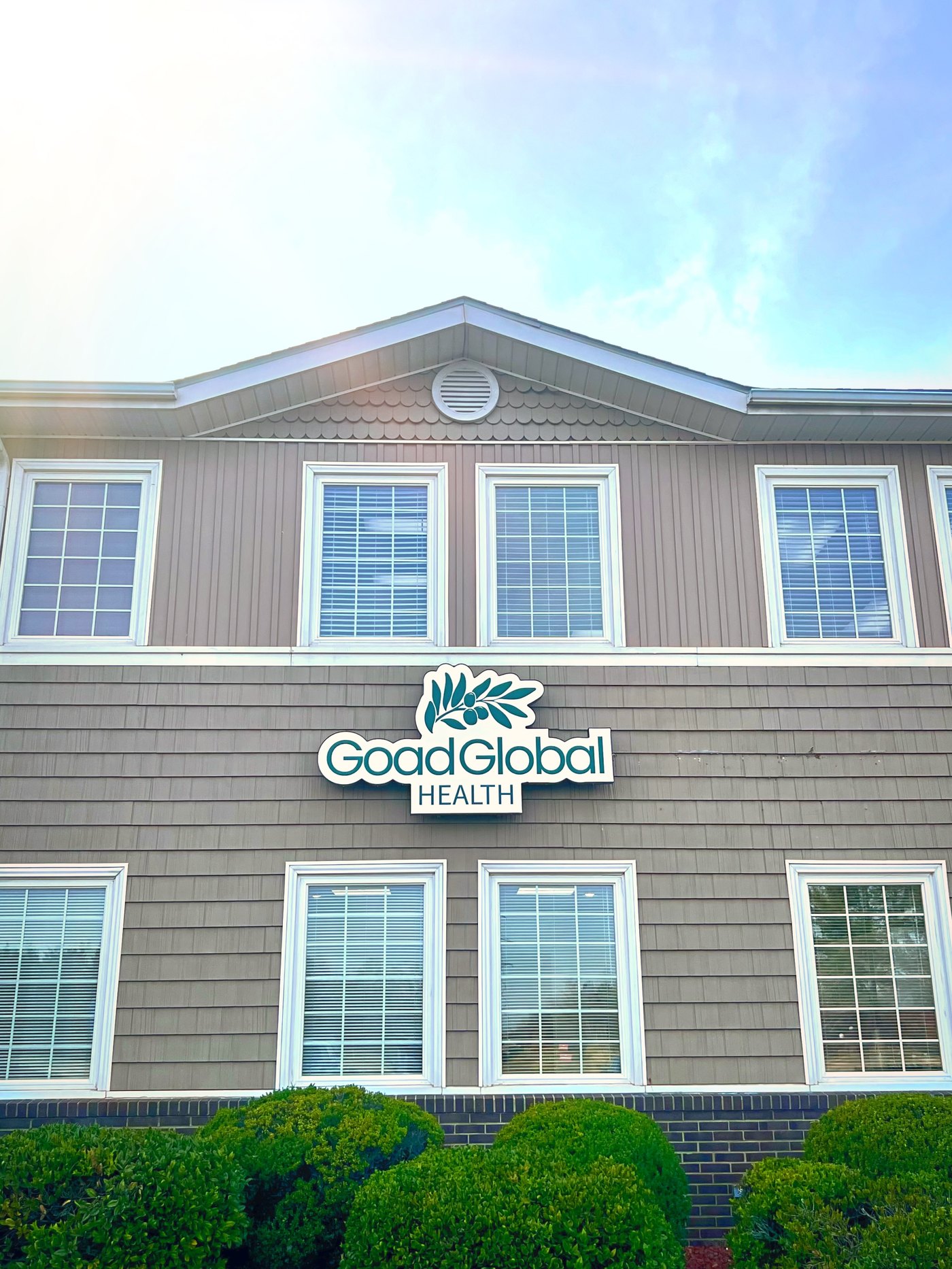 The Goad Global Health office building at 157 Yadkin Valley Road, with the Goad Global Health sign
